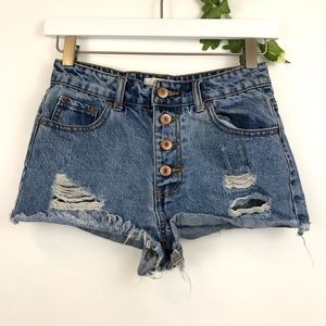 F21 | distressed hi rise button fly festival short